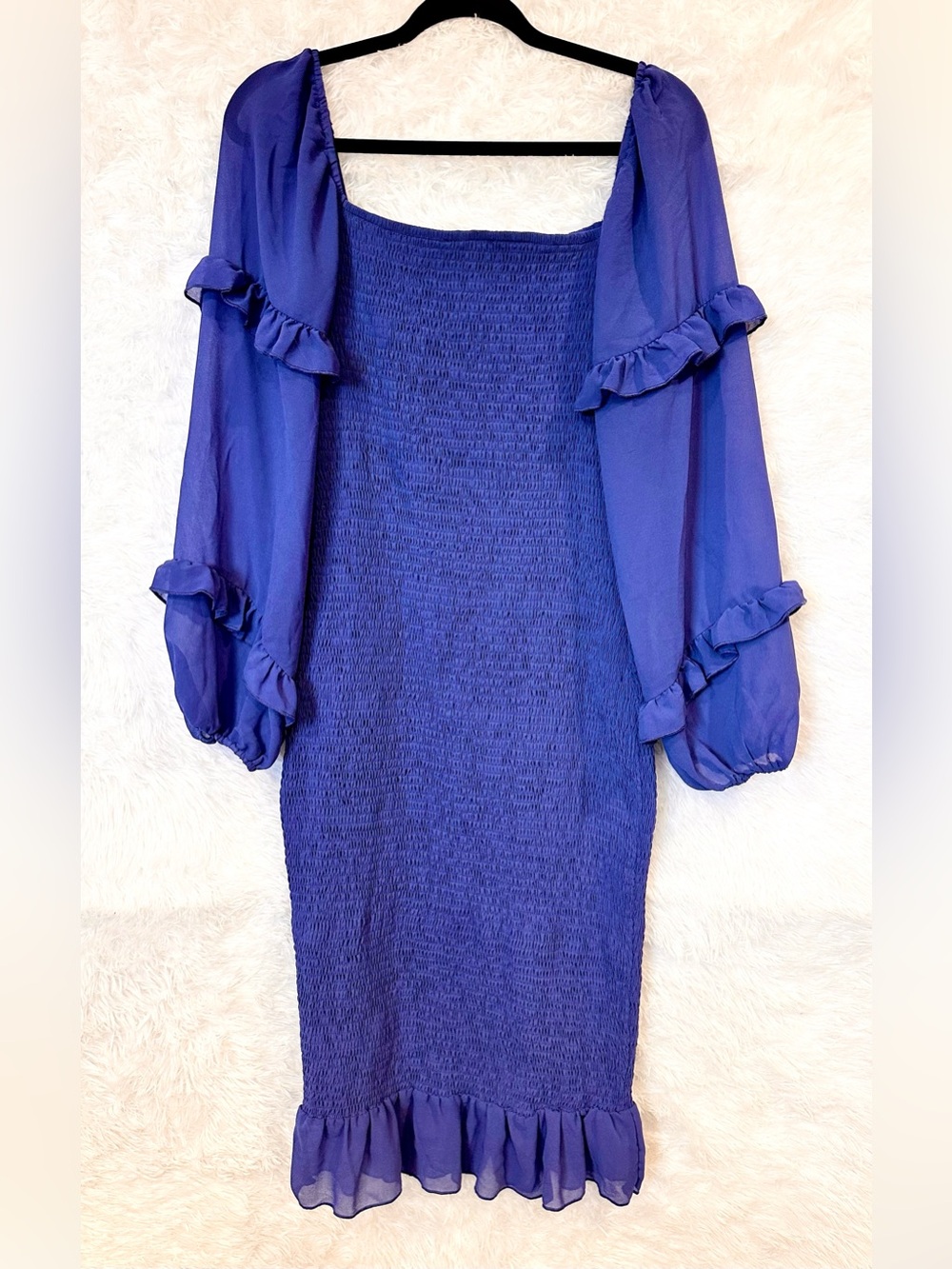 NWOT PRETTY GARDEN Smocked Midi Dress with Ruffle Balloon Sleeves - Picture 2 of 6